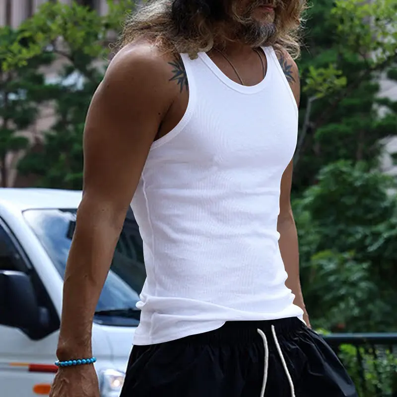 Hot Sale Summer Male Clothes Women Basic Elastic Tank Top Pure Cotton Sleeveless Men's T-shirt Bodybuilding Fitness T-shirt
