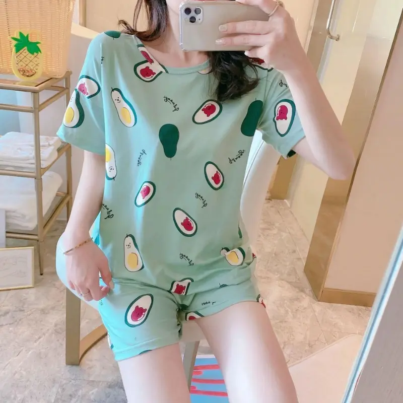 Pijama Set Woman Large Size Short Sleeve Shorts Student Homewear Two-Piece Round Neck Top Rabbit Wind Shorts Can Be Worn Outside