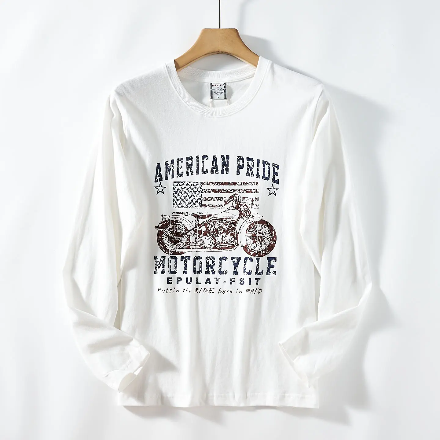 Autumn New American Retro Long Sleeve O-neck Letter Graphic Printed T-shirts Men's Fashion 100% Cotton Washed Casual Youth Tops