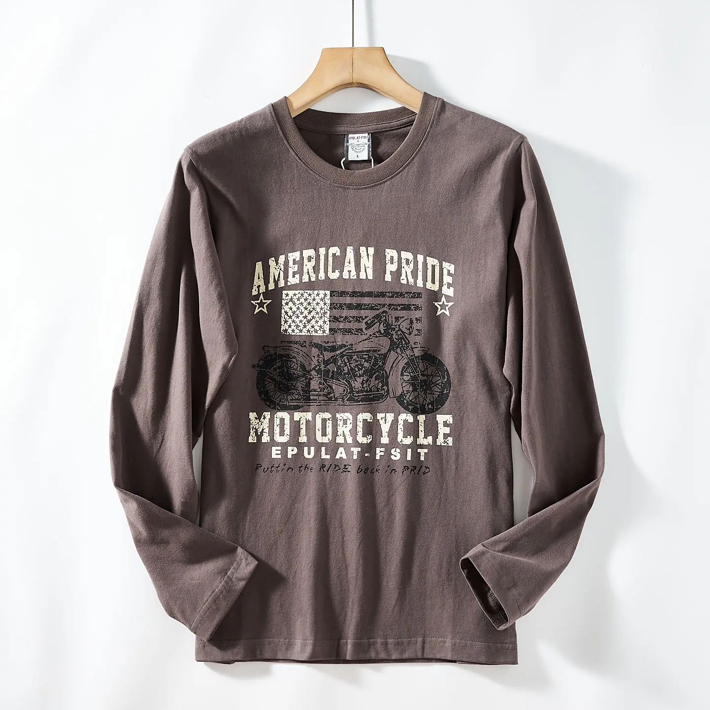 Autumn New American Retro Long Sleeve O-neck Letter Graphic Printed T-shirts Men's Fashion 100% Cotton Washed Casual Youth Tops