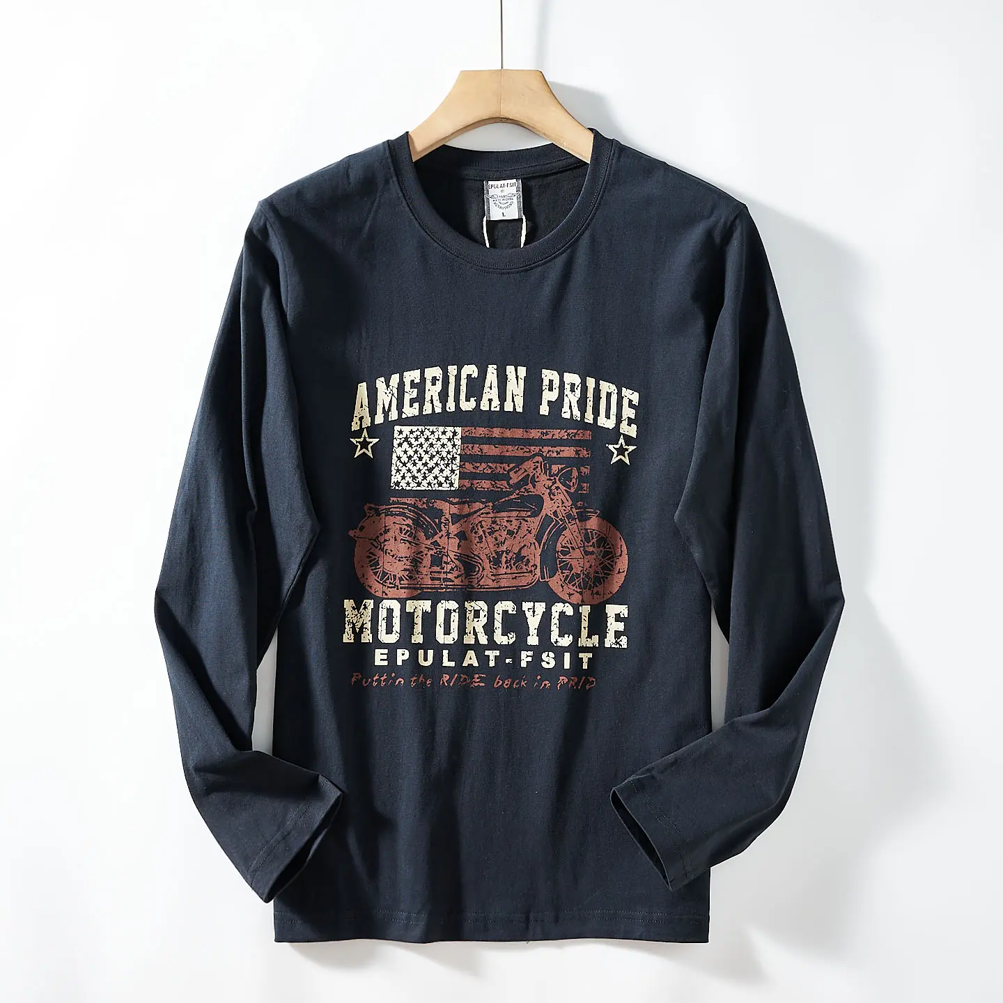 Autumn New American Retro Long Sleeve O-neck Letter Graphic Printed T-shirts Men's Fashion 100% Cotton Washed Casual Youth Tops
