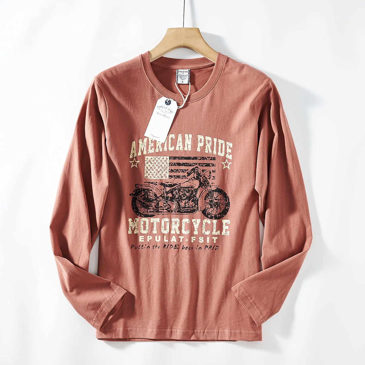 Autumn New American Retro Long Sleeve O-neck Letter Graphic Printed T-shirts Men's Fashion 100% Cotton Washed Casual Youth Tops