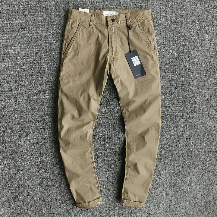 2024 Summer New American Style Thin Woven Business Causal Pants Men's Fashion Simple Pure Cotton Washed Old Slim Straight Pants