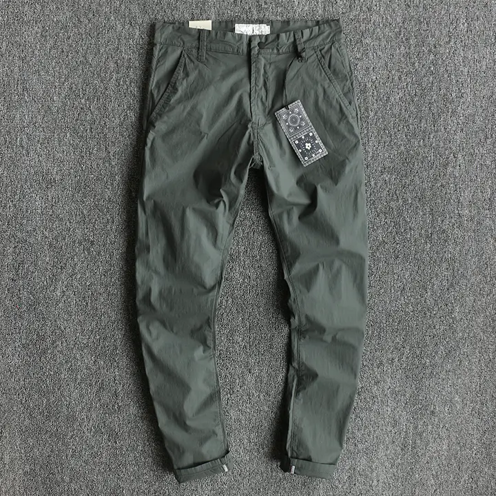 2024 Summer New American Style Thin Woven Business Causal Pants Men's Fashion Simple Pure Cotton Washed Old Slim Straight Pants