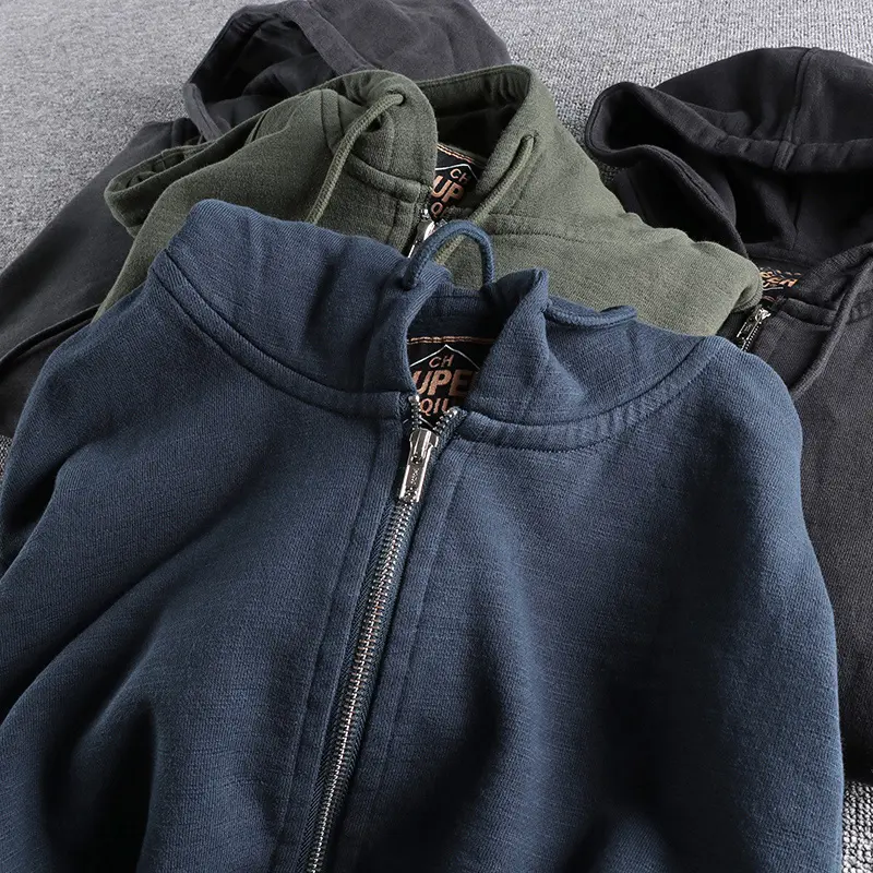Autumn Winter New Cardigan Hoodies for Men's Fashion Long Sleeved Hooded Thickened Velvet Plus Heavyweight Casual Sweatshirts