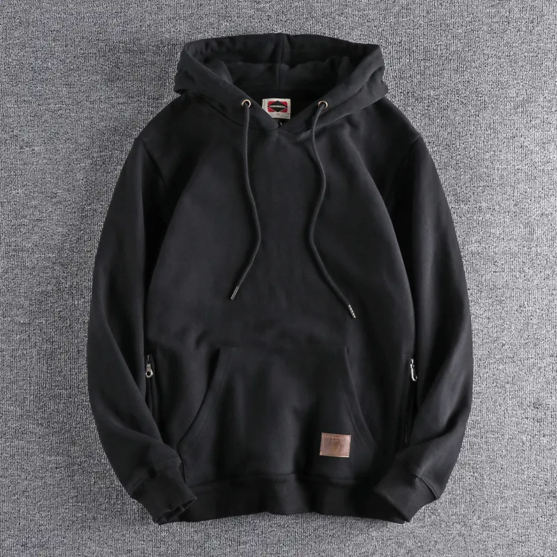 Autumn Winter American Retro Heavyweight Velvet Hooded Hoodies Men's Fashion Pure Cotton Thick Loose Pullover Youth Sweatshirt