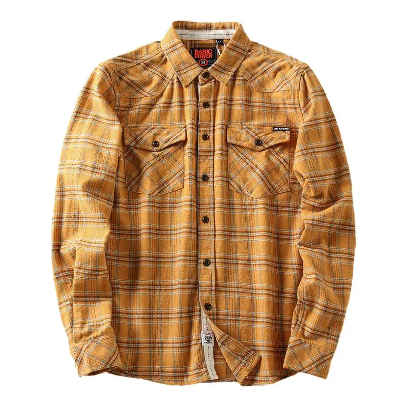 Autumn Korean Simple Youth Long-Sleeve Flannel Plaid Tooling Blouses Pure Cotton Washed Old Men's Fashion Multi-pocket Shirt