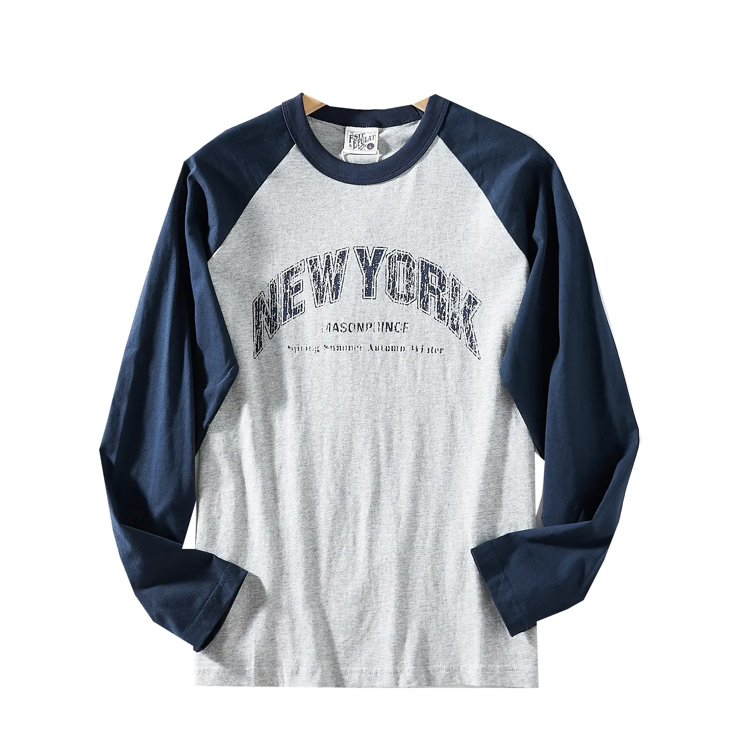 2026 Spring New American Retro Long-sleeved O-neck Letter Printed T-shirt Men's Fashion 100% Cotton Washed Casual Youth Tops