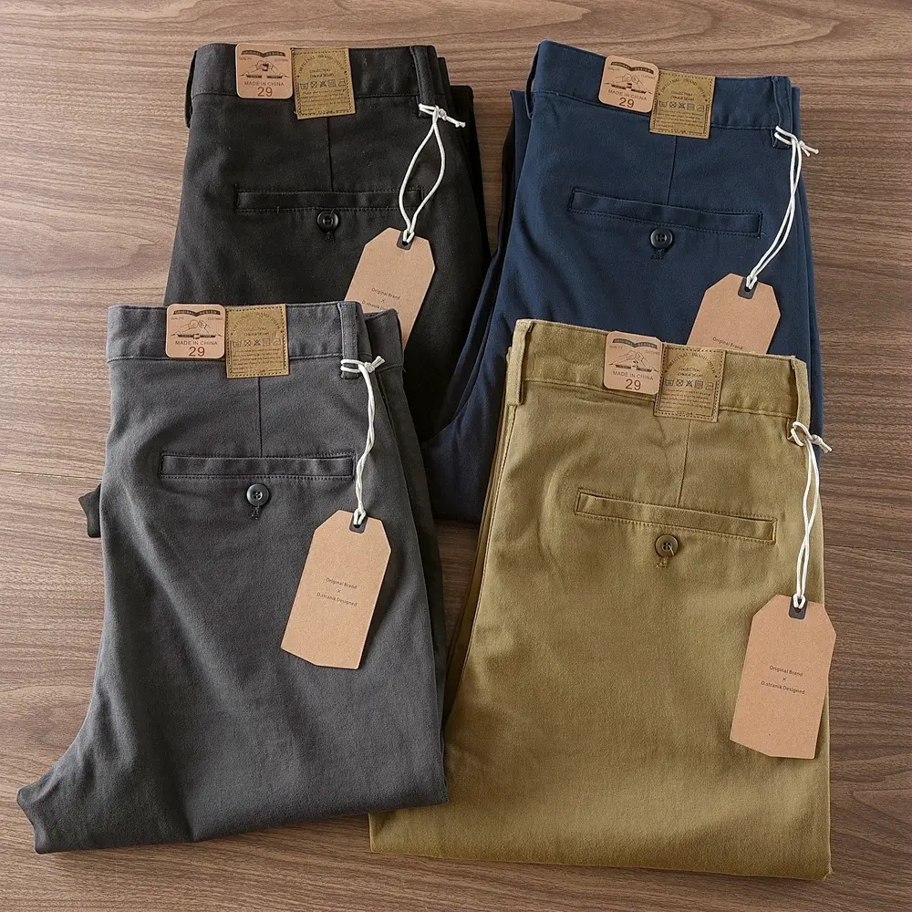 2024 Autumn New American Retro Heavyweight Cargo Pants Men's Simple 84% Cotton Washed Micro Elastic Straight Casual Trousers