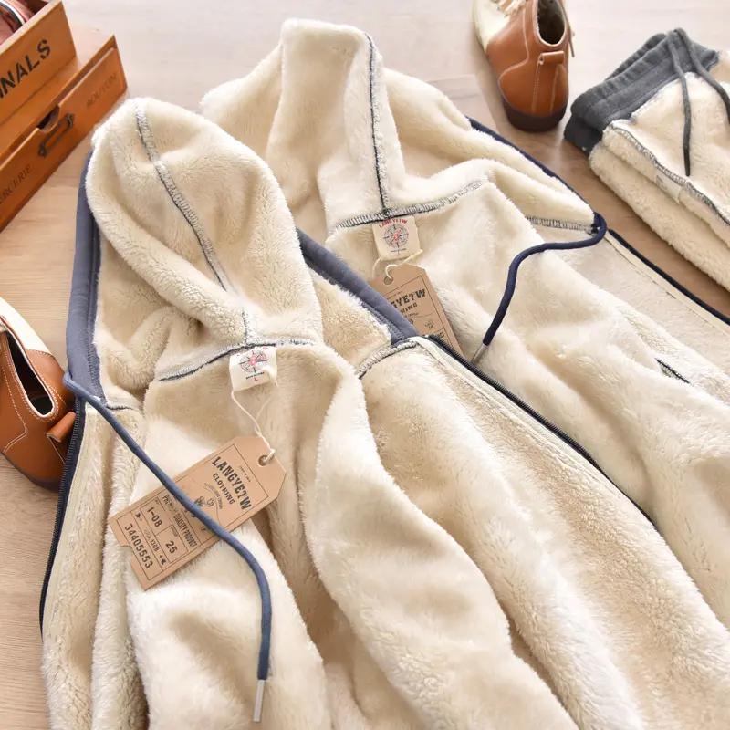 Winter American Retro Heavyweight Long Sleeved Hooded Hoodies Men's Simple Thickened Lambs Velvet Casual Cardigan Sweatshirts
