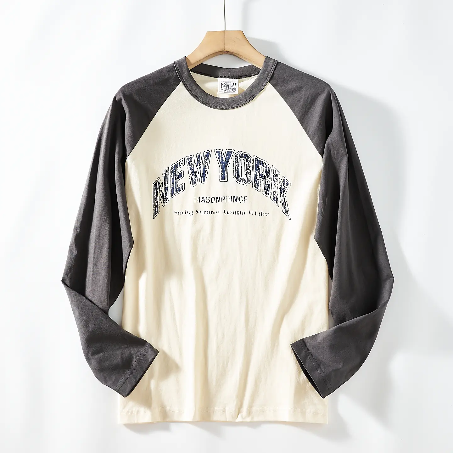 2026 Spring New American Retro Long-sleeved O-neck Letter Printed T-shirt Men's Fashion 100% Cotton Washed Casual Youth Tops