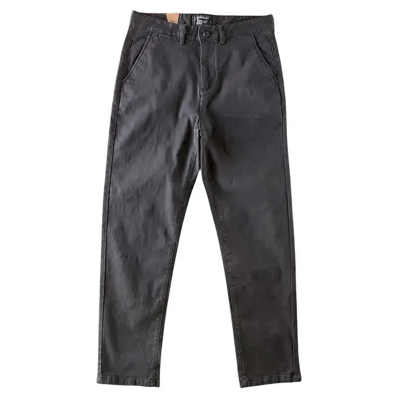 2024 Autumn New American Retro Heavyweight Cargo Pants Men's Simple 84% Cotton Washed Micro Elastic Straight Casual Trousers