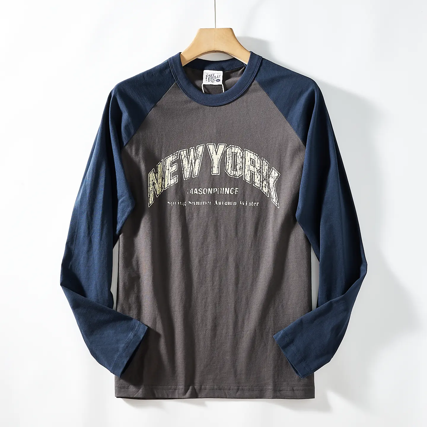 2026 Spring New American Retro Long-sleeved O-neck Letter Printed T-shirt Men's Fashion 100% Cotton Washed Casual Youth Tops