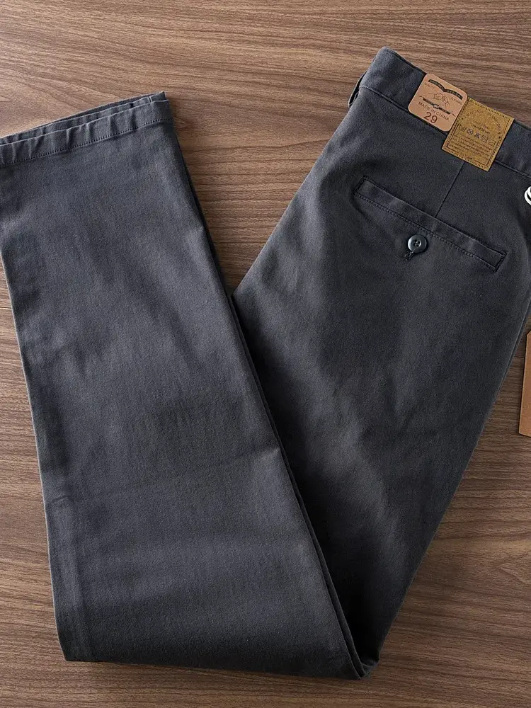 2024 Autumn New American Retro Heavyweight Cargo Pants Men's Simple 84% Cotton Washed Micro Elastic Straight Casual Trousers