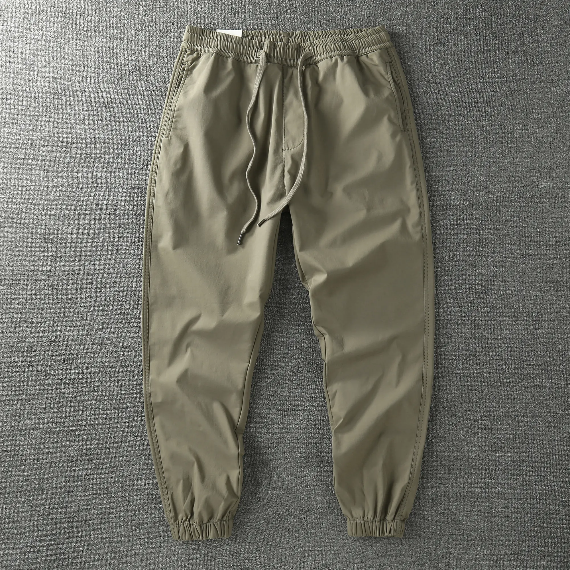 Autumn Winter New American Retro Thickened Cargo Pants with Velvet Men's Outdoor Casual Elastic Waist Ankle-tied Ninth Trousers