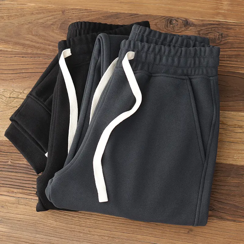 Autumn Winter New American Retro Thick Knitted Sweatpants Men's Simple Elastic Waist Drawstring Sport Casual Ankle-tied Pants