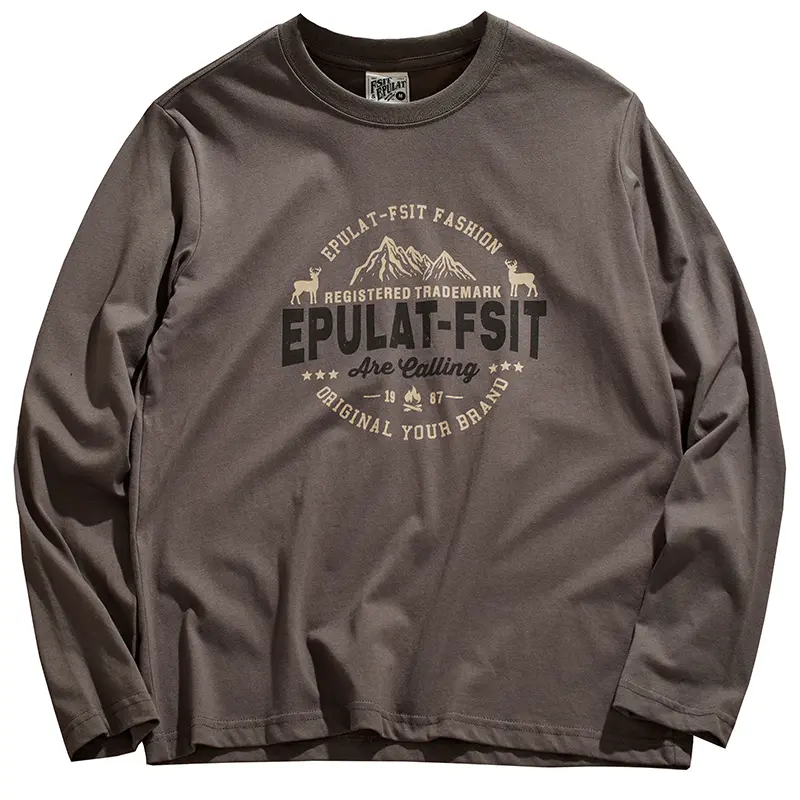 Autumn New American Retro Long-sleeved O-neck Letter Printed T-shirt Men's Fashion Simple 100% Cotton Washed Casual Sport Tops