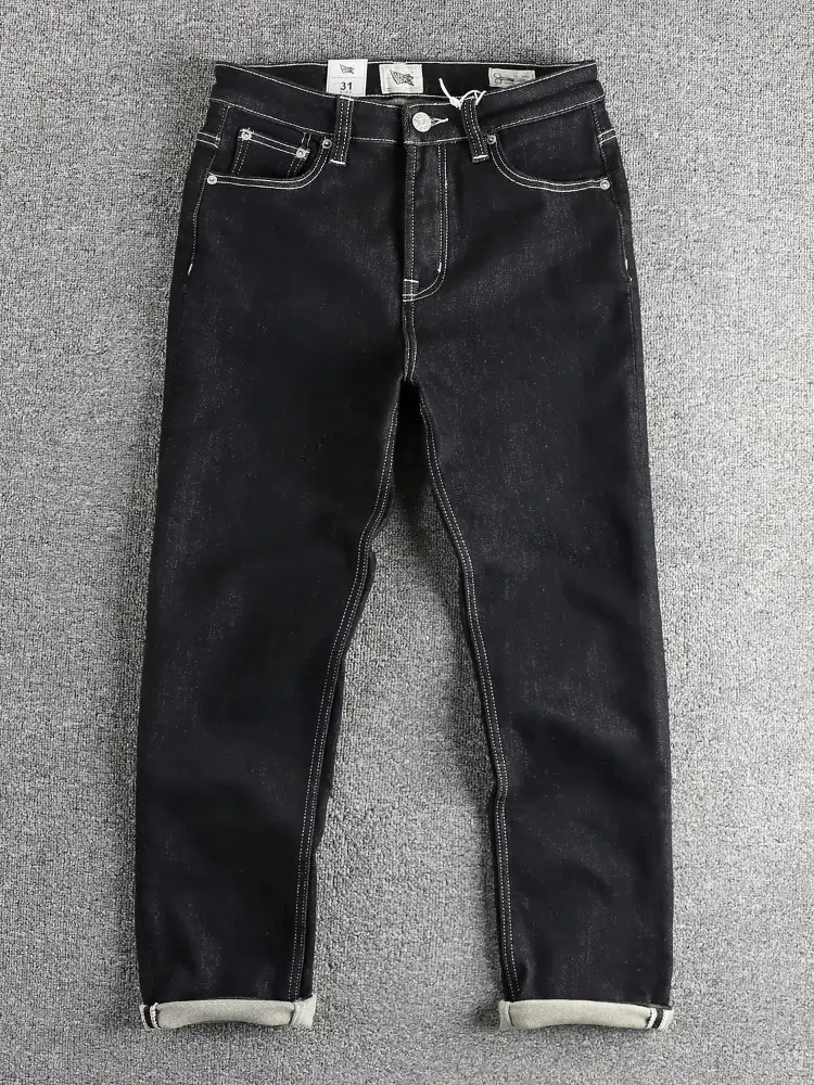 2025 Winter New American Retro Thick Velvet Denim Jeans Men's 70% Cotton Washed Old Comfortable Elastic Straight Casual Pants