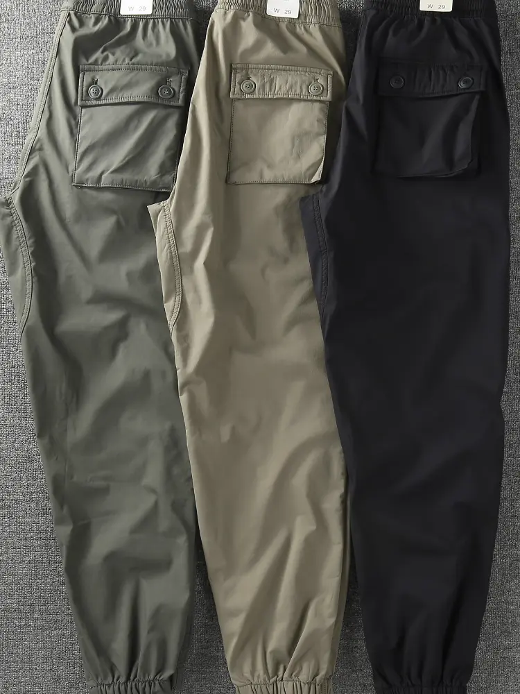 Autumn Winter New American Retro Thickened Cargo Pants with Velvet Men's Outdoor Casual Elastic Waist Ankle-tied Ninth Trousers