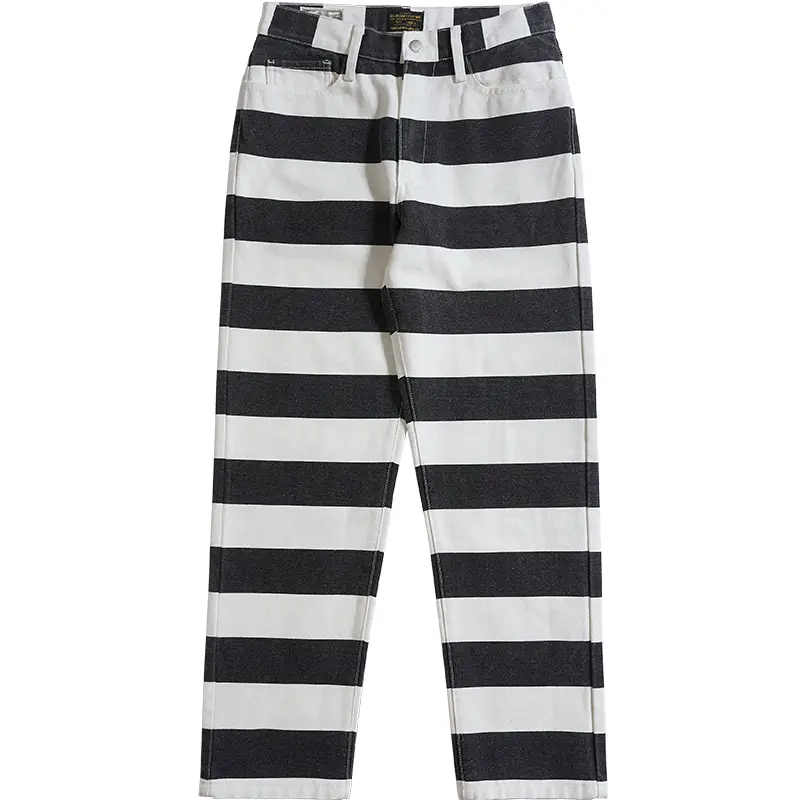 Autumn New American Retro 16oz Heavyweight Striped Cargo Pants Men's Fashion 100% Cotton Washed Thick Canvas Motorcycle Trousers
