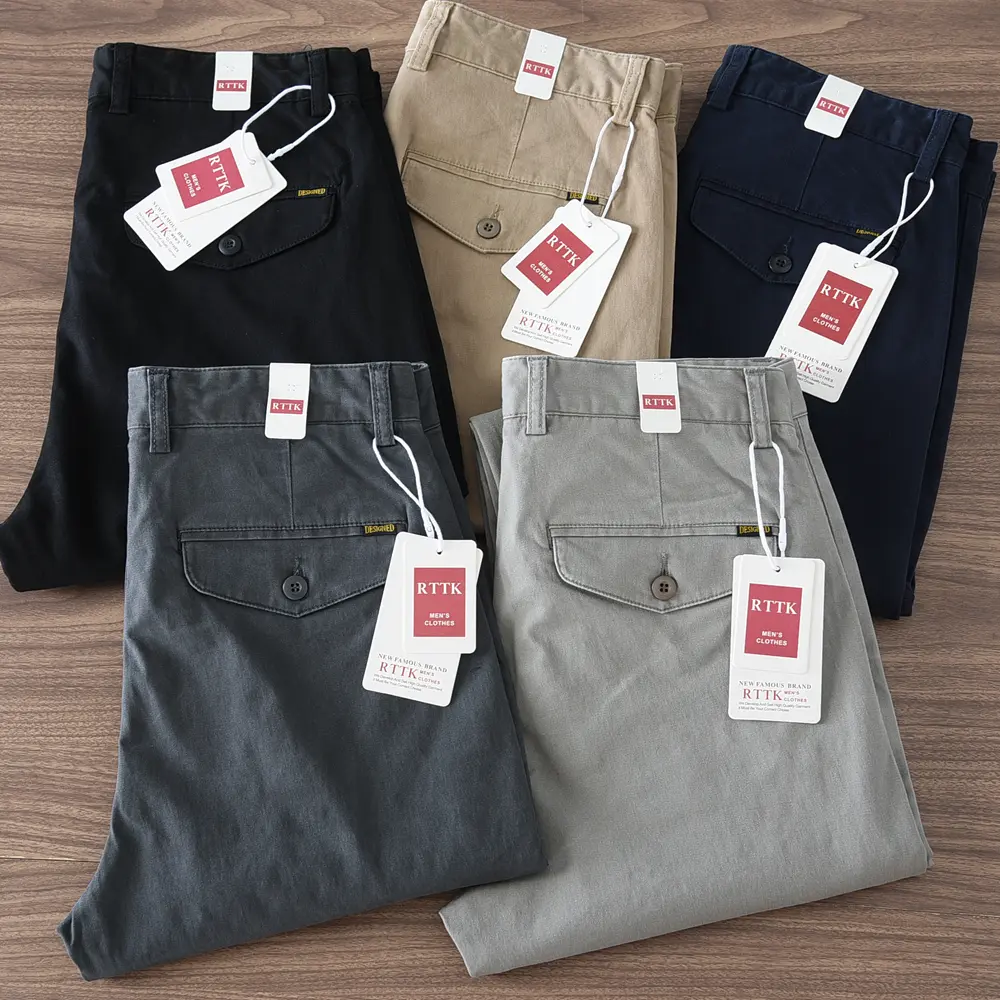 2024 Spring and Autumn New American Retro Woven Twill Cargo Pants Men's Simple 97% Cotton Washed Slim Straight Casual Trousers