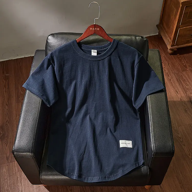 Summer American Retro 300g Heavyweight Half-sleeved O-neck Solid Color T-shirt Men's Simple 100% Cotton Washed Old Casual Tops