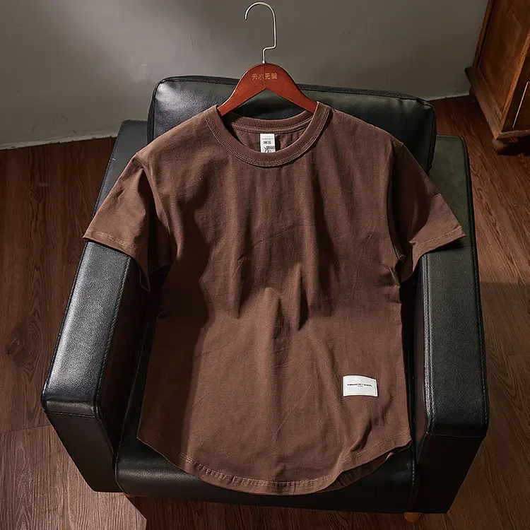 Summer American Retro 300g Heavyweight Half-sleeved O-neck Solid Color T-shirt Men's Simple 100% Cotton Washed Old Casual Tops