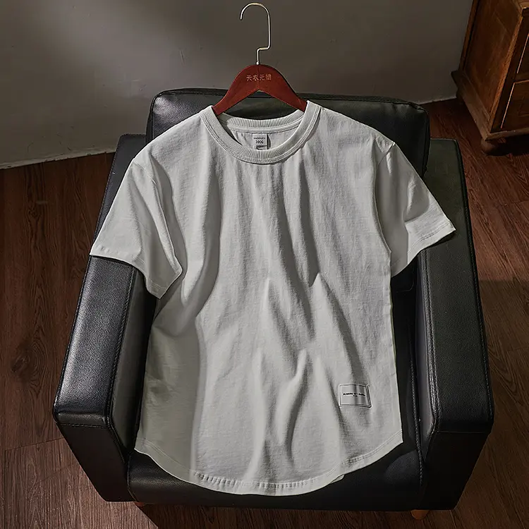 Summer American Retro 300g Heavyweight Half-sleeved O-neck Solid Color T-shirt Men's Simple 100% Cotton Washed Old Casual Tops