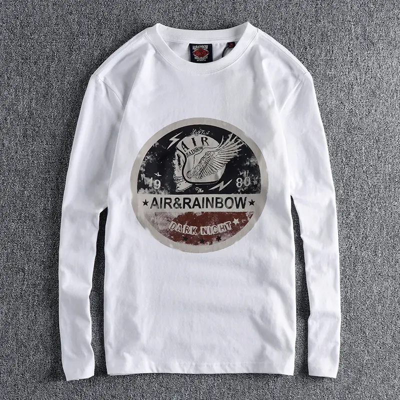 Autumn New American Retro Long Sleeve O-neck Skull Printed T-shirt Men's Fashion 100% Cotton Washed Casual Youth Bottoming Tops