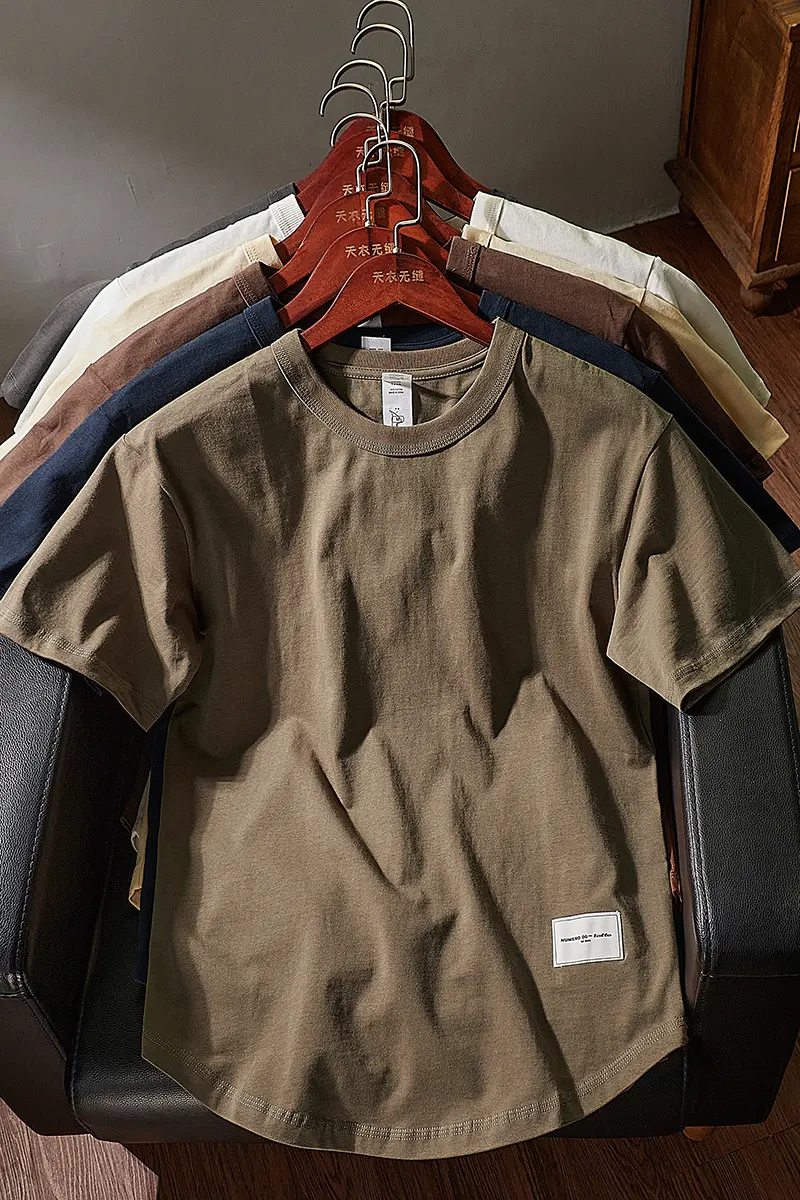 Summer American Retro 300g Heavyweight Half-sleeved O-neck Solid Color T-shirt Men's Simple 100% Cotton Washed Old Casual Tops