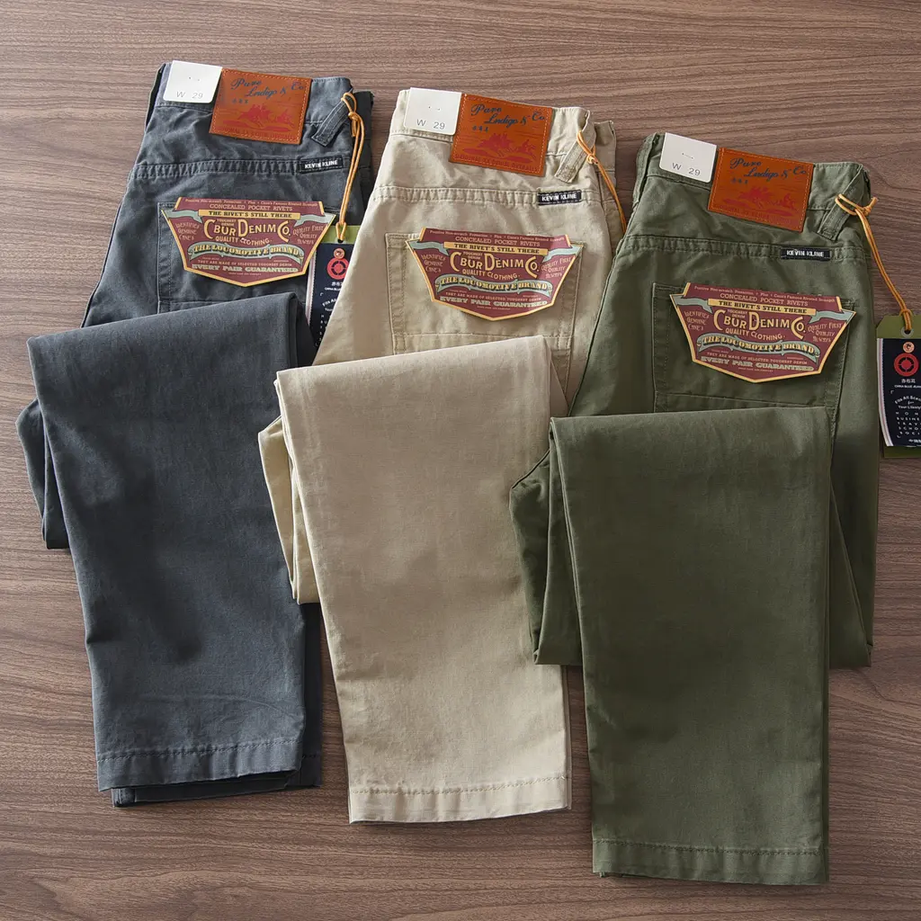 2025 Spring Autumn New American Retro Texture Fabric Chino Cargo Pants Men's Simple 100% Cotton Washed Casual Straight Trousers