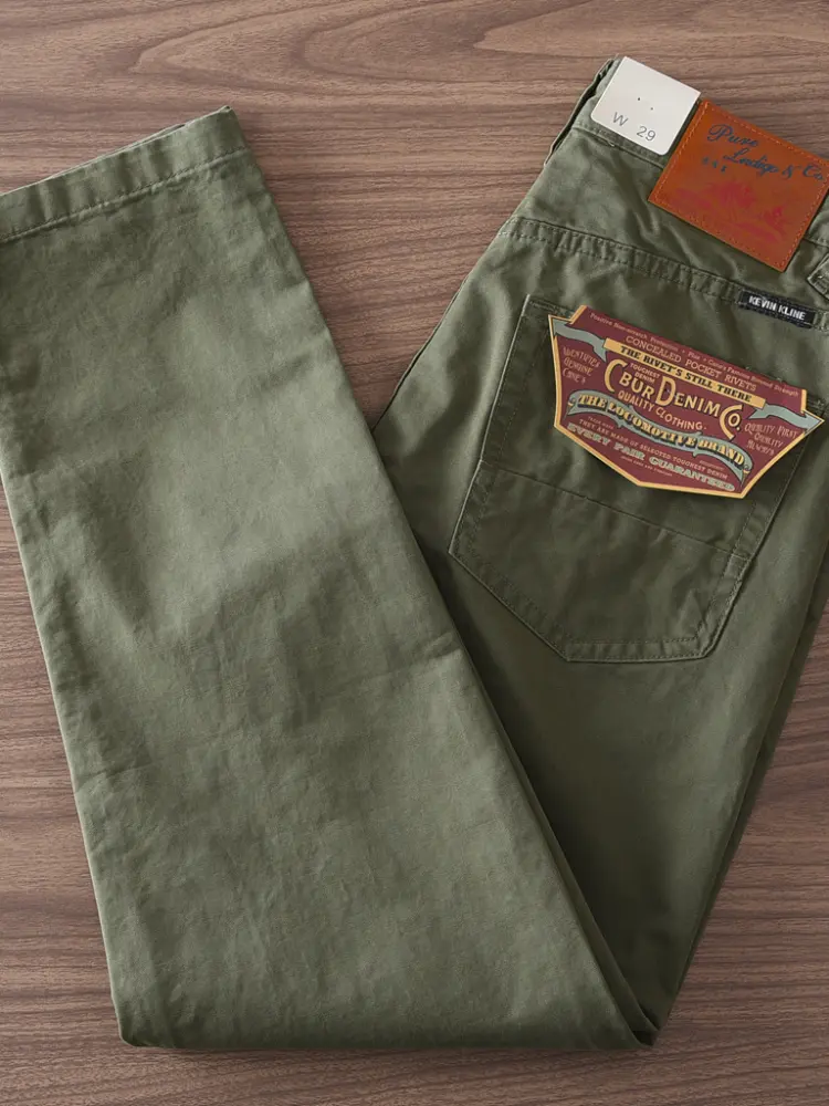 2025 Spring Autumn New American Retro Texture Fabric Chino Cargo Pants Men's Simple 100% Cotton Washed Casual Straight Trousers