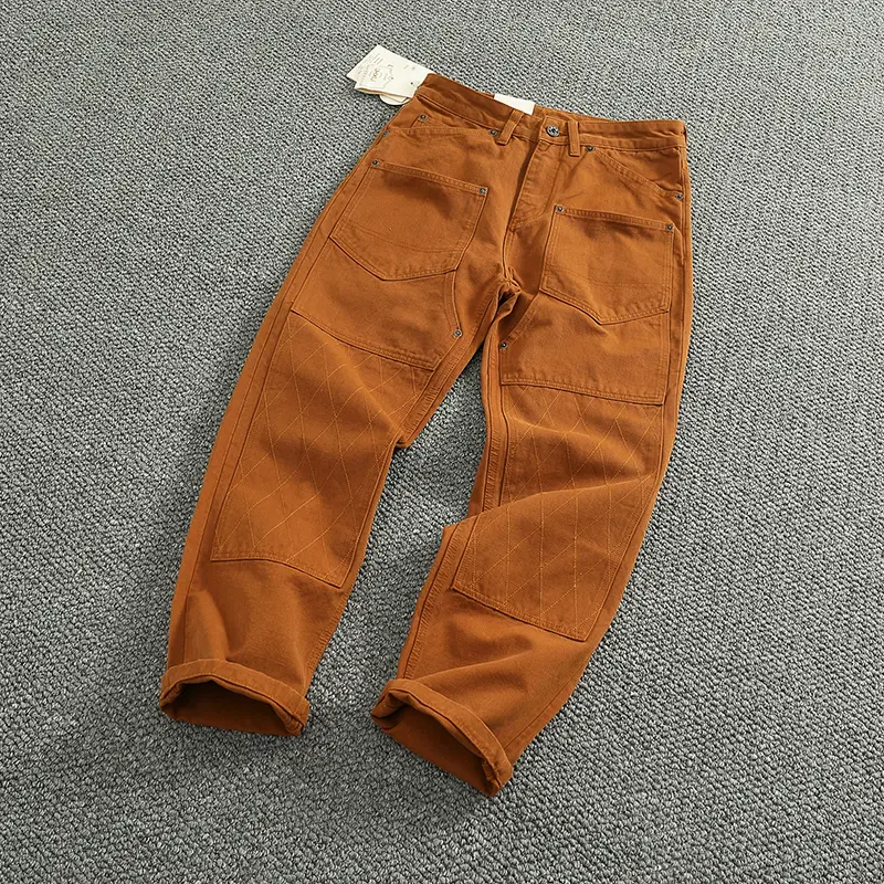 2025 Spring and Autumn New American Retro Heavyweight Patchwork Cargo Pants Men's Fashion Multi-pocket Casual Loose Trousers