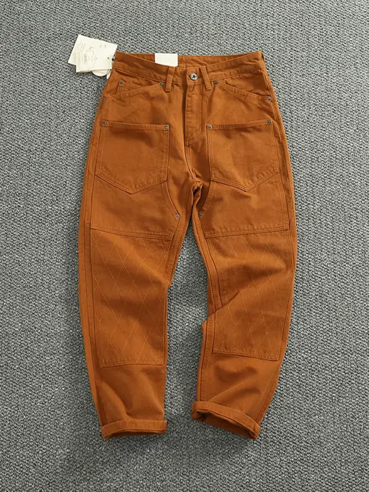 2025 Spring and Autumn New American Retro Heavyweight Patchwork Cargo Pants Men's Fashion Multi-pocket Casual Loose Trousers