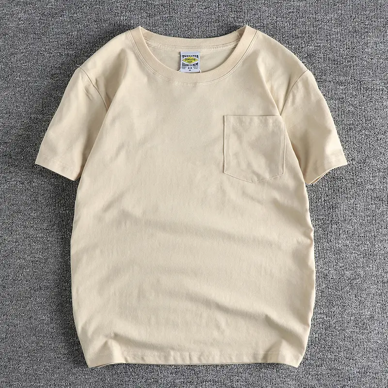 Summer New American Retro Short-sleeved O-neck Solid Color Pocket T-shirt Men's Fashion 100% Cotton Washed Casual Couple Tops