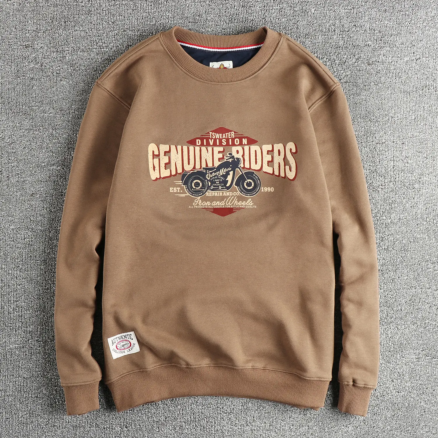 Autumn New American Retro Long Sleeve O-neck Motorcycle Printed Sweatshirts Men's Fashion Washed Terry Pullover Casual Sportwear