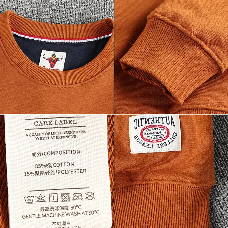 Autumn New American Retro Long Sleeve O-neck Motorcycle Printed Sweatshirts Men's Fashion Washed Terry Pullover Casual Sportwear