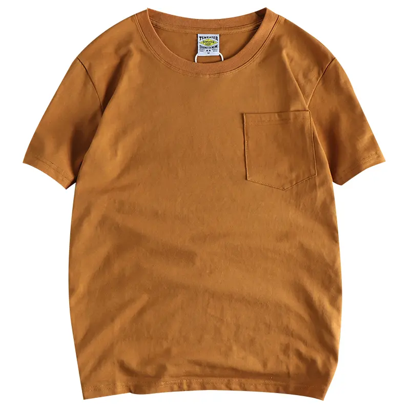 Summer New American Retro Short-sleeved O-neck Solid Color Pocket T-shirt Men's Fashion 100% Cotton Washed Casual Couple Tops