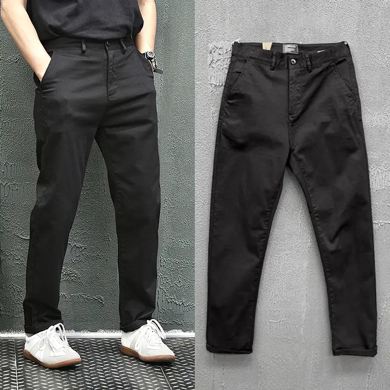 2025 Autumn New American Retro Woven Twill Casual Pants Men's Simple 84% Cotton Washed Micro Elastic Thick Straight Trousers