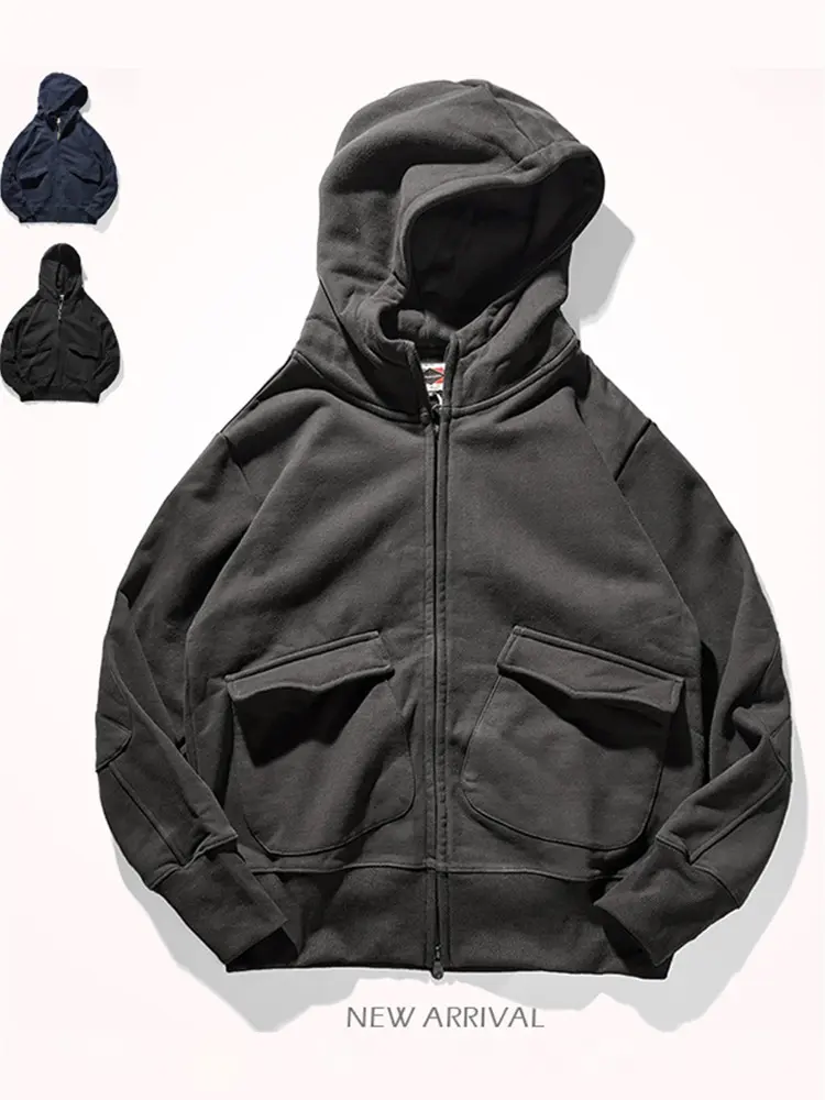 Autumn Winter American Heavyweight Hooded Hoodies Men's Fashion Pure Cotton Long Sleeve Thickened Plus Velvet Casual Sportwear