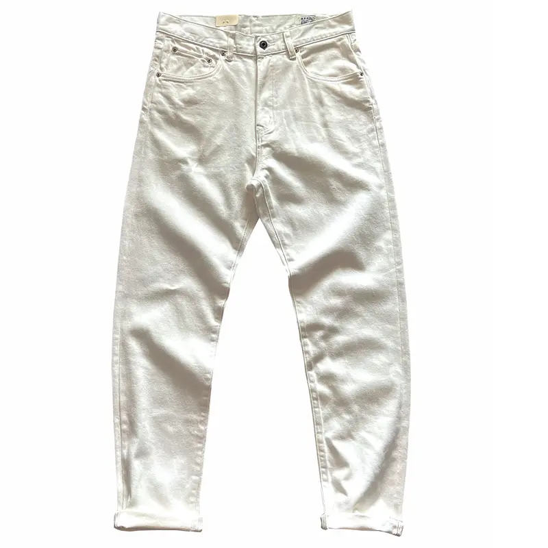 Spring and Autumn New American Retro White Denim Cargo Jeans Men's Simple 100% Cotton Washed Heavyweight Casual Straight Pants