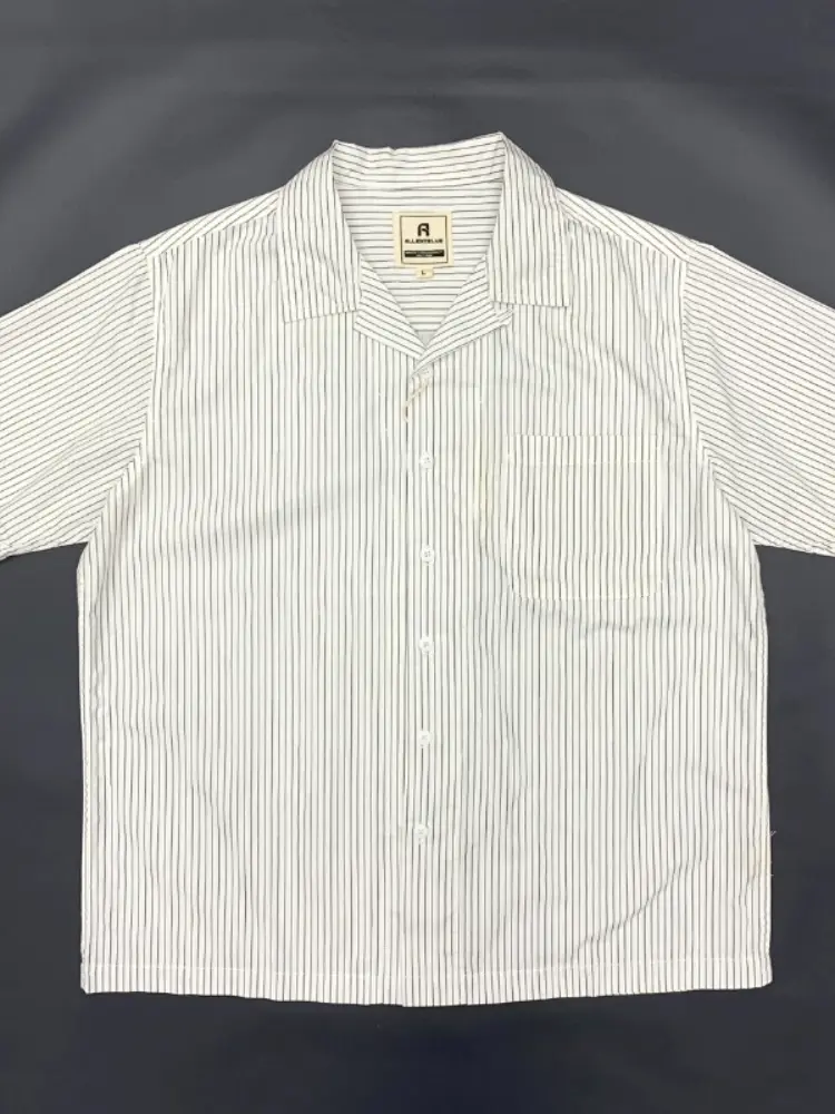 2025 Summer New Japanese Retro Short Sleeve Cuban Collar Striped Shirt Men's High Street 100% Cotton Washed Casual Loose Blouses