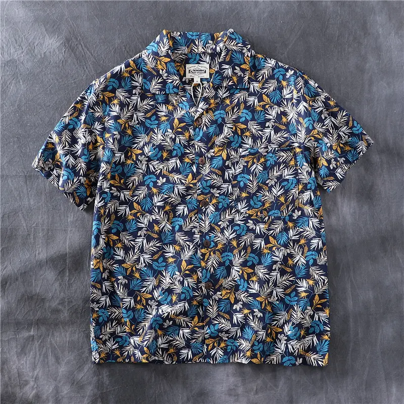 Summer New American Retro Short Sleeve Cuban Collar Hawaiian Print Shirt Men's Fashion Seaside Beach Loose Casual Flower Blouses