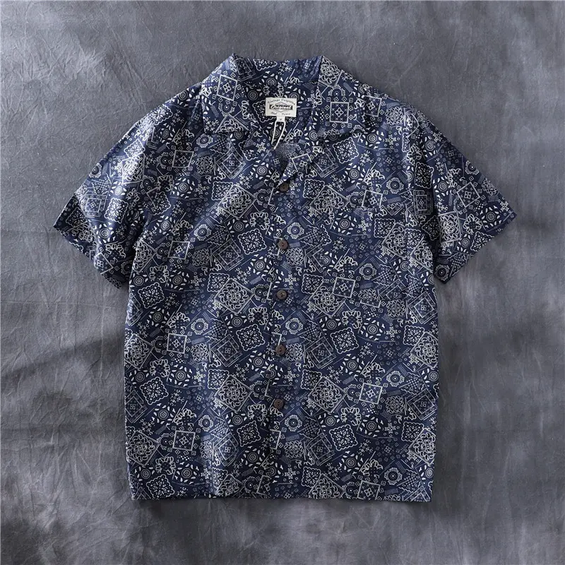 Summer New American Retro Short Sleeve Cuban Collar Hawaiian Print Shirt Men's Fashion Seaside Beach Loose Casual Flower Blouses