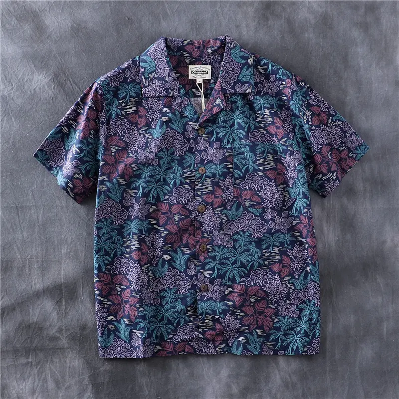 Summer New American Retro Short Sleeve Cuban Collar Hawaiian Print Shirt Men's Fashion Seaside Beach Loose Casual Flower Blouses