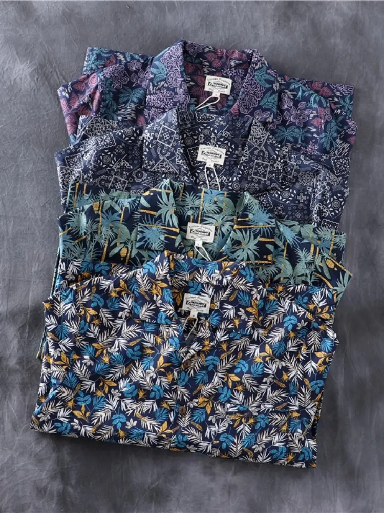 Summer New American Retro Short Sleeve Cuban Collar Hawaiian Print Shirt Men's Fashion Seaside Beach Loose Casual Flower Blouses