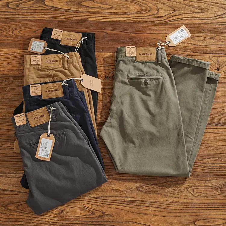1161# Autumn New American Retro Woven Twill Cargo Pants Men's Simple 100% Cotton Washed Casual Chino Straight Tapered Trousers