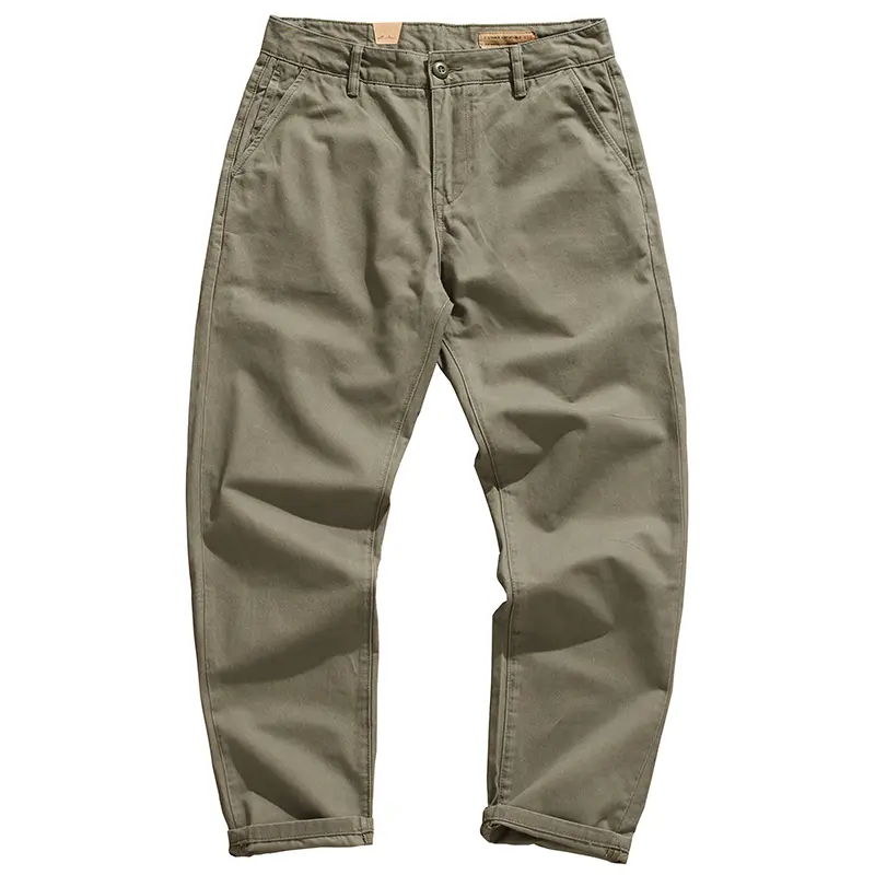 1161# Autumn New American Retro Woven Twill Cargo Pants Men's Simple 100% Cotton Washed Casual Chino Straight Tapered Trousers