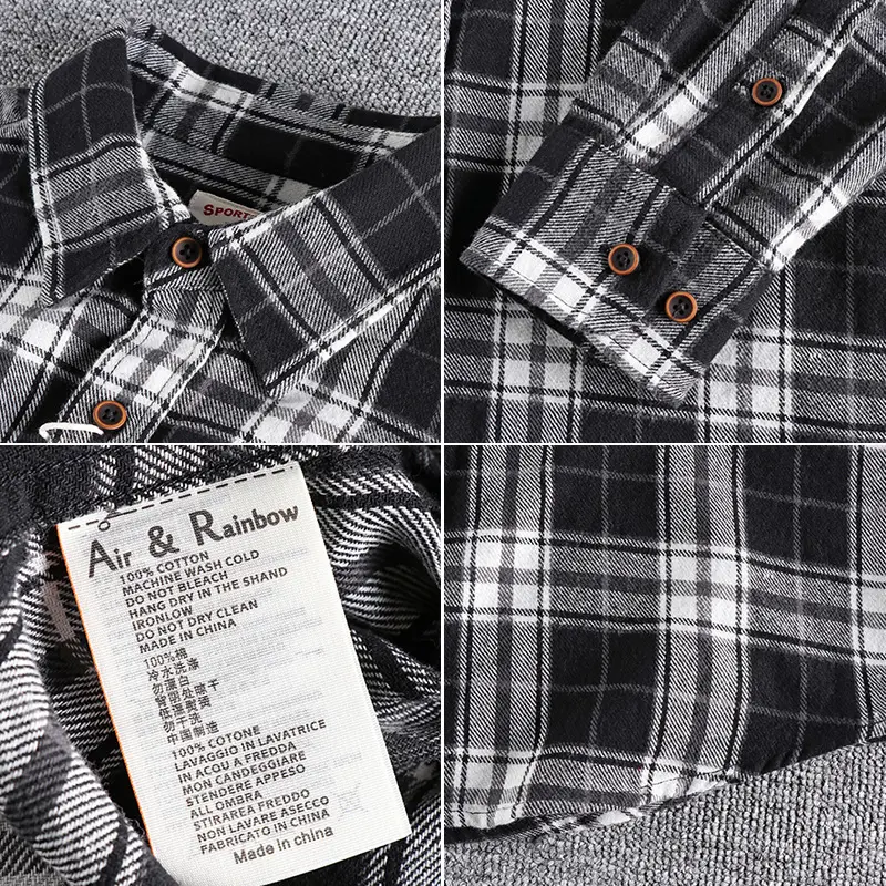 2022 Spring New American Retro Men's Fashion 100% Cotton Plaid Youth Long-Sleeve Blouses Washed Old Brushed Fabric Casual Shirt