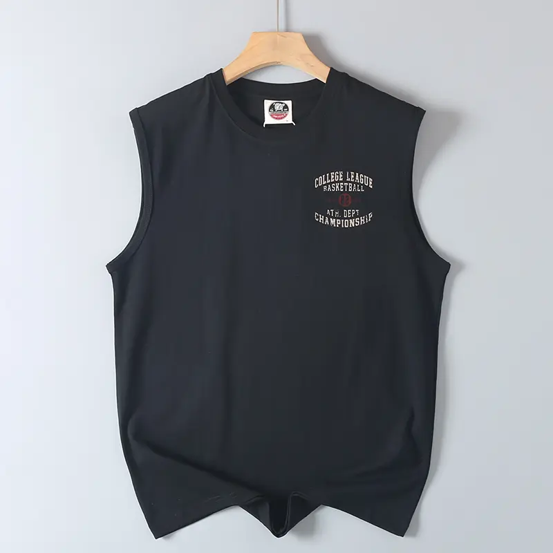 2025 Summer New American Retro Sleeveless O-neck Letter Printed T-shirt Men's Fashion 100% Cotton Basketball Sports Casual Vest